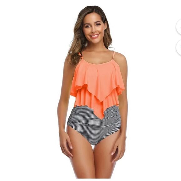 Adisputent: Womens Tankini Swimsuits Ruffled Tummy NWT Size m - Picture 2 of 8